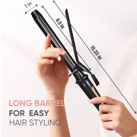 LANVIER Lanvier 1 Inch Extra Long Hair Curling Iron with Ceramic Tourmaline Barrel, Professional Hair Curler up to 450F with Dual Voltage for Worldwild Use, Hair Waving Style Tool for Girls&WomenCBlack