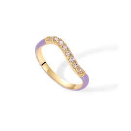 PAVOI 14K Gold Plated Stackable Rings for Women | Open Twist Wavy Colored Enamel and Cubic Zirconia Rings | Blue White Purple Enamel Eternity Bands, 8, Yellow Gold, Cubic Zirconia