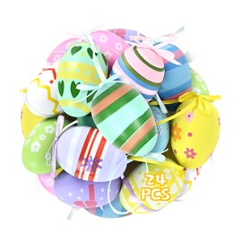 JIAWWAN Pack of 24 Easter Eggs for Hanging, Easter Eggs, Plastic Easter Eggs, Colourful Easter Eggs, Small Colourful Easter Eggs Decoration Easter Eggs for Indoor and Outdoor Easter Day Decoration