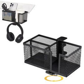 4 in 1 Metal Clip On Cup Holder Attachment for Gaming Desk or Table, Sturdy and Easy to Clamp, Attachable Anti-Spill Cup Holder for Salon Chair, Bedside, Water Bottles, Drinks, Headphones - Black