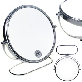 TUKA Kosmetikspiegel 10 Fach Vergrößerung Faltbar, 8 inch Tischspiegel Doppelseitig, Drehbar Verchromten Schminkspiegel Standspiegel Rasierspiegel, zweiseitig: Normal + 10x Vergrößerung, TKD3125-10x