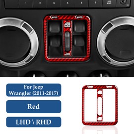 Car Carbon Fiber Decal Window Lift Switch Panel Sticker Interior Trim Cover for Jeep Wrangler 2011 2012 2013 2014 2015 2016 2017 Accessories (Red)