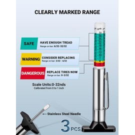 LUMITECO 3-Pack Tire Tread Depth Gauge, Color Coded Tire Tread Gauge in 1/32 Inch, Efficient Tread Depth Gauge 32nds Tire Measure Tool Depth for Car, Semi Truck Tire Wear Tread Checker
