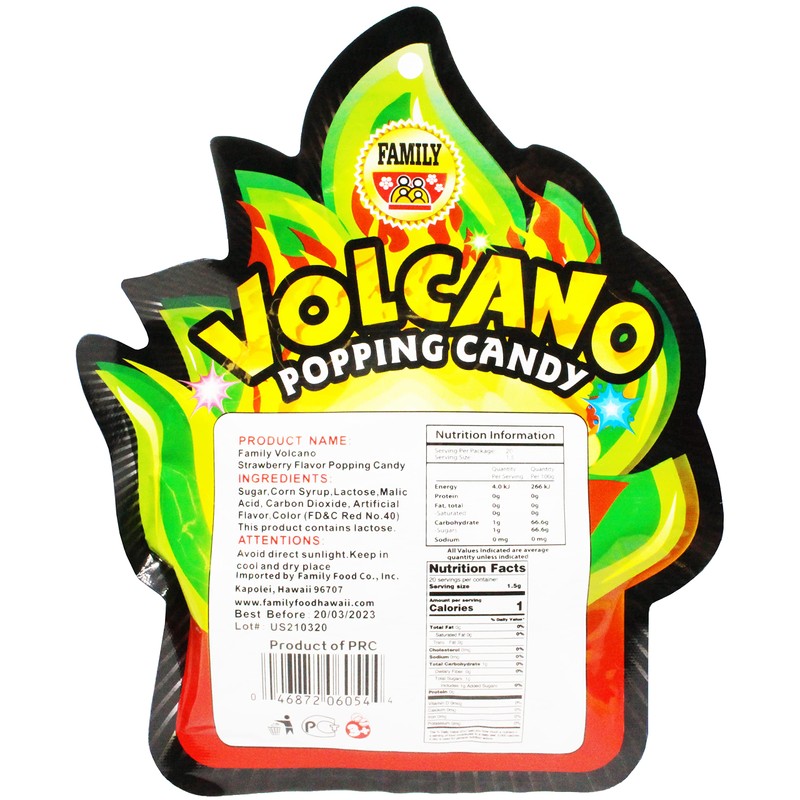 Volcano Strawberry Flavor Popping Candy (2 x 1.06 oz Bags)
