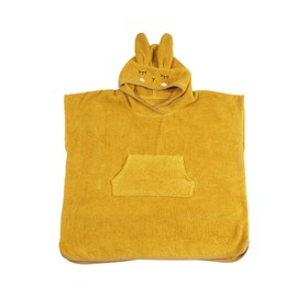 kikadu Poncho Rabbit Mustard - Children's Towel with Animal Face Made from 100% GOTS Certified Organic Cotton