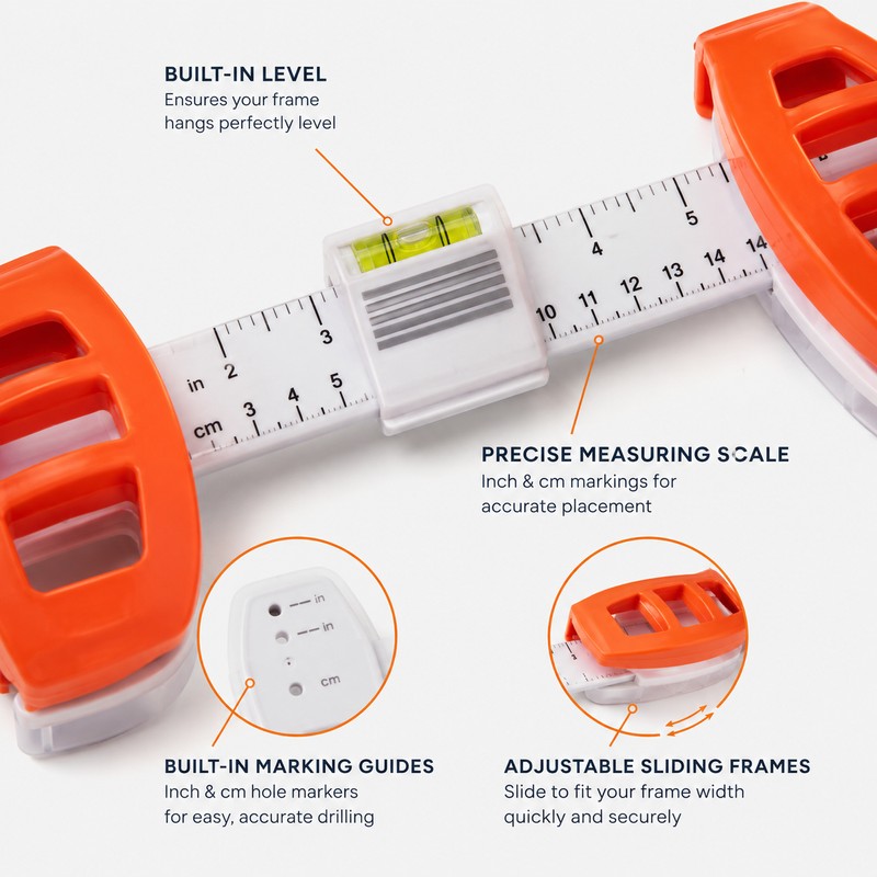 Picture Hanging Tool for Wall Décor – Built-In Level Ruler