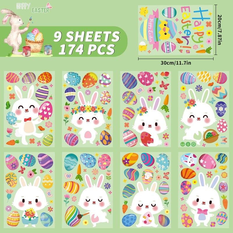 BBLIKE Easter Window Stickers, 9 Sheets Easter Decorations, Easter Egg