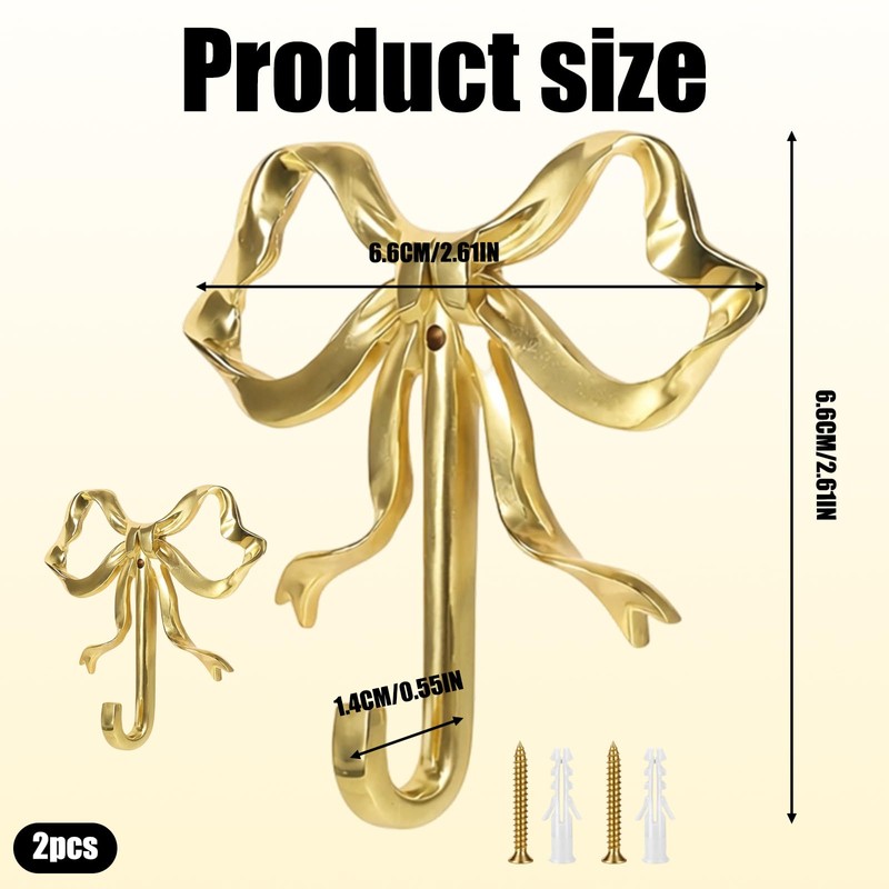 Tniytru Gold Hooks, 2 Pieces Elegant Bow Knot Wall Hooks