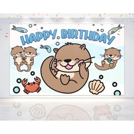 5x3 FT Otter Birthday Backdrop - Playful River Friends Theme Photography Background for Kids' Parties, Animal Celebrations, and Water-Themed Events