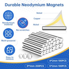 GOOZADA 400Pcs 3 Sizes Small Round Magnets, 200pcs 3X1mm, 100pcs 4x2mm, 100pcs 5x2mm Silver Mini Magnets for Miniatures Small Model