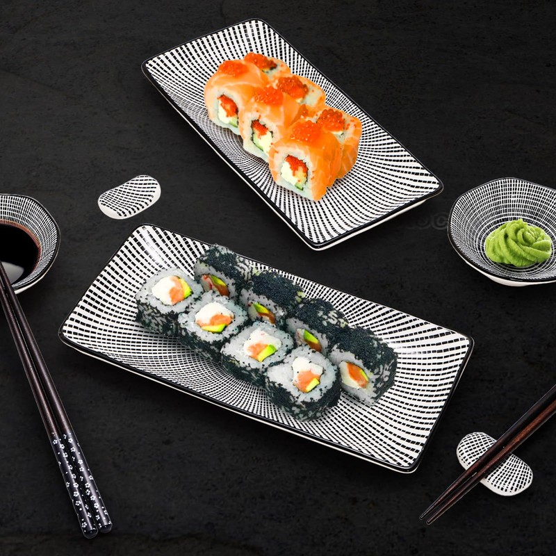 Pumtus 8 Pcs Sushi Plate Set, Ceramic Sushi Serving Set
