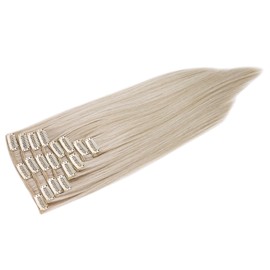 Clip in Hair Extensions - Platinum Blonde - Straight - 15in / 38cm - Full Head - 8 Pcs 110g - Heat Resistant Hair Piece