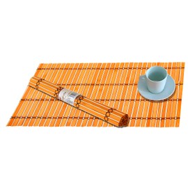 Set of 2 Bamboo Placemats 30 x 40 cm Orange/Beige
