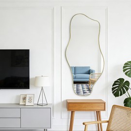 DAOYIJIAJU Irregular Mirror, 51.1"x23.6" Asymmetrical Frameless Mirrors, Large Gold Abstract Wall Mirrors, Modern Unique Shaped Mirror for Living Room Bathroom Bedroom Hallway Entryway