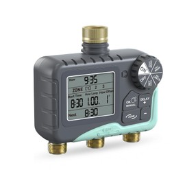 RAINPOINT 3‑Zone Water Timer, Brass Inlet & Outlet, 2027 Upgraded Enhanced Waterproof LCD, 3 Custom Watering Plans, IP65 Sprinkler Timer, Rain Delay, Manual‑Automatic Watering for Yard Lawn Greenhouse