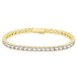 KRKC&CO 4mm Tennis Bracelet for Women Men, 14k Gold/White Gold Bracelets, Iced Out 5A Cubic Zirconia Stones, Bridal Wedding Jewelry for Her（gold-7.5in)
