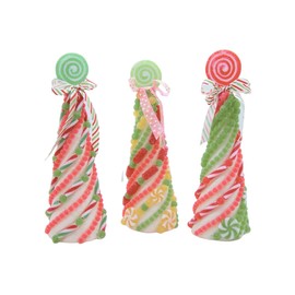 Colorful Frosted Faux Gum Drop Christmas Trees, Set of 3 Assorted Colors and Designs, Freestanding Holiday Decor, 12 Inches