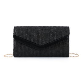 EVEOUT Women's Straw Clutch Bag with Removable Shoulder Chain Summer Raffia Shoulder Bag Elegant Boho Woven Handbag for Party Wedding Beach Holiday, black