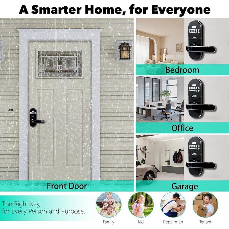 UMIK UMIKSMART Smart Fingerprint Door Lock with Handle, Keyless Front