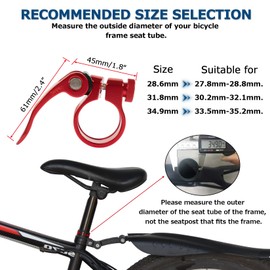 PSLER Bike Seat Post Clamp Bicycle Quick Release Seatpost for Mountain Tube Bike 28.6mm/31.8mm/34.9mm MTB Bike Road Bike Casual Bike Seatpost Clamp (Red-34.9mm)