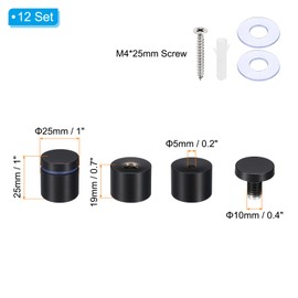 PATIKIL 1 x 1 Inch Sign Standoff Screws, 12 Set Stainless Steel Wall Standoff Mounting Hardware Advertising Glass Nail for Hanging Acrylic Picture Frame Acrylic Panel, Black