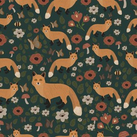 VEELIKE Fairy Fox Forest Wallpaper Peel and Stick Vintage Butterflies Woodland Wallpaper for Bedroom Nursery Accent Wall 17.7''x118'' Dark Floral Wall Paper Mural Removable Self Adhesive Contact Paper