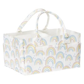 Sammy & Lou Collapsible Painterly Floral Felt Storage Caddy, Divided Design To Keep Diapers, Wipes And Changing Items Organized, Two Handles, 12 in x 6 in x 8 in