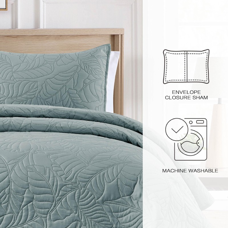 BOURINA Ultrasonic Aqua Queen Quilt Set 3-Piece Bedding Set Coverlet