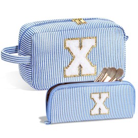 Yintry Makeup Bag Set Organizer Cosmetic Bag Travel Toiletry Bag Large Capacity Birthday Gifts for Women Girls Portable Brush Storage Bag, blue