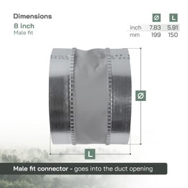 Vent Systems 8" Inch Flexible Vibration-Reducing Male Fit Duct Connector – Round Galvanized Steel Dryer Vent Hose Connector, Spiral Duct, Pipe Extender, HVAC Ventilation - Inline Duct Work Coupler