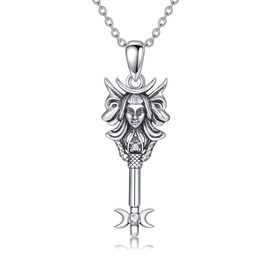 LEECCI Hecate Necklace 925 Sterling Silver Hecate Pendant Triple Moon Goddess Necklace Witch Pagan Hecate Jewelry for Women