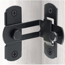 Litensh 90° Flip Sliding Barn Door Lock, Stainless Steel Angle Door Gate Latch Buckle Bolt, Security Screen Door Stopper Lock Hook Eye Lock for Barn Garden Bathroom Outdoor Garage Window Door,Black