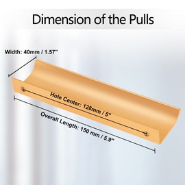 Cjueiom 6 Pack Concealed Kitchen Cupboard Handles 128mm Hole Center Hidden Drawer Pulls, Finger Edge Pull Aluminum Cabinet Handle Invisible Door Knob for Wardrobe (150mm Total Length, Gold)