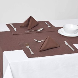 HOMESCAPES Set of 2 Brown Cotton Ribbed Placemats Rectangular Fabric Placemats Washable Placemats