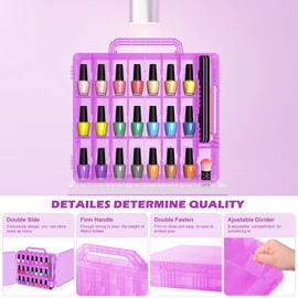 Beloving Nail Polish Organizer Case for 48 Bottles Nail Polish Holder with Adjustable Divider, Gel Nail Polish Storage Double Side Nail Polish Organizer Case for Storage Display, Pink