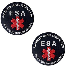 ODSP Protected Under Federal Law ESA Emotional Support Animal Emblem Embroidered Fastener Hook & Loop Tactical Morale Patch for Harness Vest 3 inches Wide by 3 inches Tall Pack of 2
