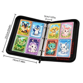 1 Large Capacity Trading Card Binder, 4-Pocket Card Holder with 50 Removable Sleeves for 400 Game & Sports Cards, Plastic Zipper Album（Red）