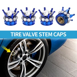 A ABSOPRO Tire Valve Stem Caps 12.8x15.8MM Car Wheel Valve Cap ABS Copper Blue Silver Tone Faux Crystal Crown Style for Car Bike Motorcycle Truck Anti Crash Tyre Valve Stem Cover Valve 4pcs