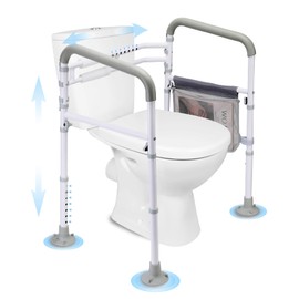 Stand Alone Toilet Safety Rail - Adjustable Detachable Medical Toilet Safety Frame for Elderly, Heavy Duty Toilet Handles for Elderly and Handicap Toilet Seat Handles with Storage Bag