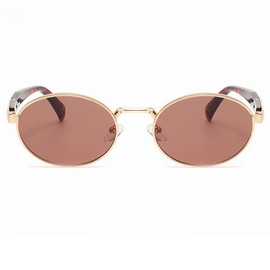 RUNHUIS Vintage Oval Sunglasses Women Men Retro Round Metal Sunglasses Fashion Designed Glasses, Gold-leopard/coffee