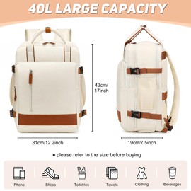 InduSKY Large Travel Backpack for Women, 40L Carry On Backpack Airline Flight Approved with USB Charging Port Shoes Compartment, Personal Luggage Backpack Casual Daypack 15.6 Inch Laptop Backpack