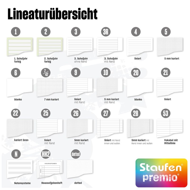 Staufen premio Worksheet Pad - Line Style 22, DIN A4,