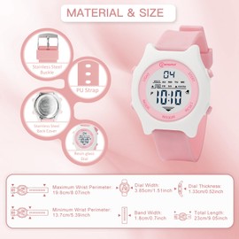 Mamiddle Children's Watch Girls 30 m Waterproof Children's Watch Boy with Alarm, Chiem, Stopwatch, Calendar, Backlight for 3-15 Years, pink, Strap.