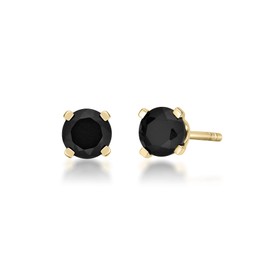 Natural Black Onyx Round Stud Earrings for Women in 14k Yellow Gold 4 mm Gemstone Push Back Studs by Lavari Jewelers
