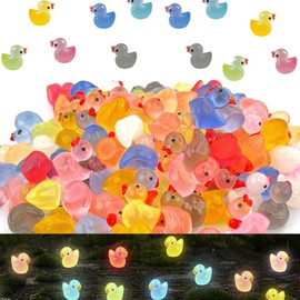 Pack of 100 Mini Luminous Ducks, 10 Colours Mini Ducks Resin Waterproof, Realistic Tiny Ducks Miniature Figures, Small Ducks Colourful Miniature Figures Ornaments, Small Ducks Decoration for DIY