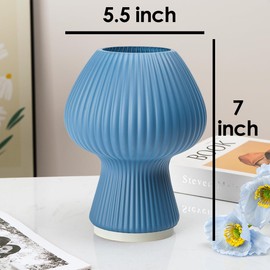 Rechargeable Ribbed Glass Mushroom Table Lamp with Timer, Battery Operated Vintage Aesthetic Led Mushroom Night Light for Bedroom, Cordless Mushroom Desk Lantern Lamp for Outfitters Home Decoration
