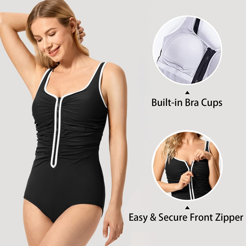 DELIMIRA Women's One Piece Bathing Suit Plus Size Swimsuit Tummy