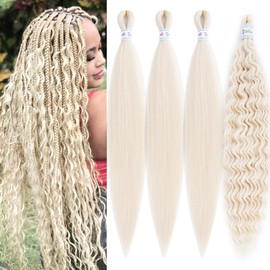 Ai Yuchen 613 Blonde Braiding Hair Pre Stretched with Boho Curls 26 inch Deep Ocean Wave Crochet Curly Bohemian Wavy Braiding Hair for Boho Braids Synthetic Extensions 4 Packs
