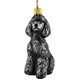 Toy Poodle Grey Dog Blown Glass Polish Ornament from Joy to The World