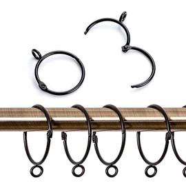 Exporee Pack of 20 Curtain Rings, Metal Curtain Rings Open and Close Hanging Hooks for Curtains and Poles, 63 mm Inner Diameter (Black)